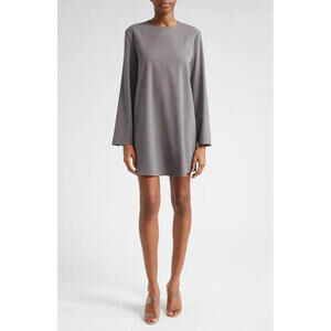NEW,  Lapointe Long Sleeve Pebble Crepe Shift Dress in Steel Size M #T3580